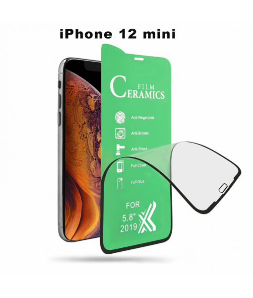 Folie Protectie ecran Apple iPhone 12 mini, Ceramic Full Glue, transparenta Cu Margine Neagra
